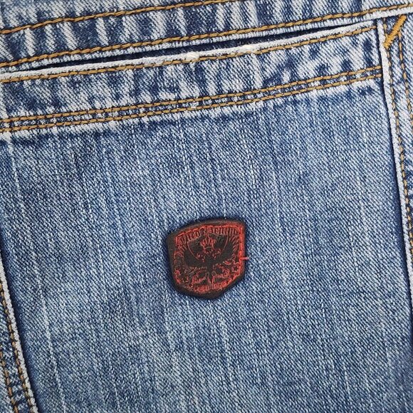 VTG JNCO Jean Shorts 35X12 Blue Crown Skater Streetwear Crown Wide Leg Baggy Y2k - Picture 8 of 16